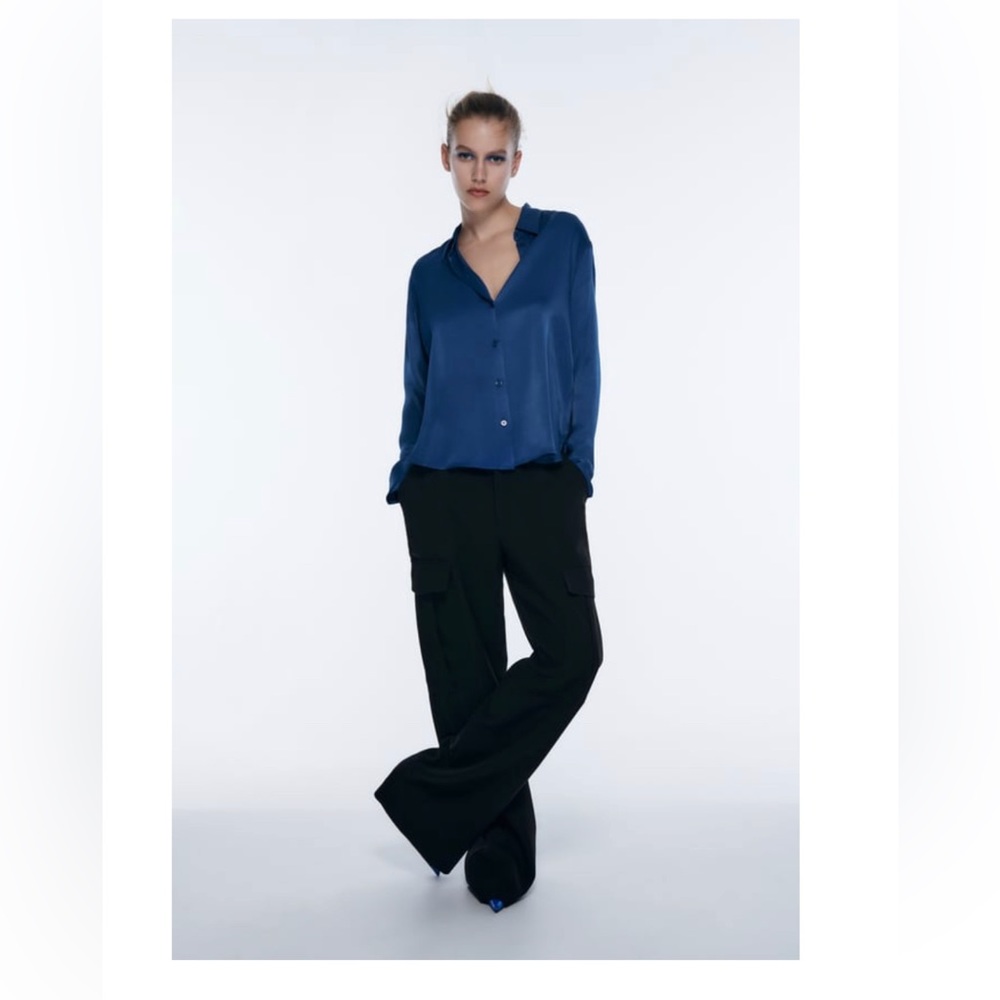 ZARA: BLUE SATIN EFFECT SHIRT